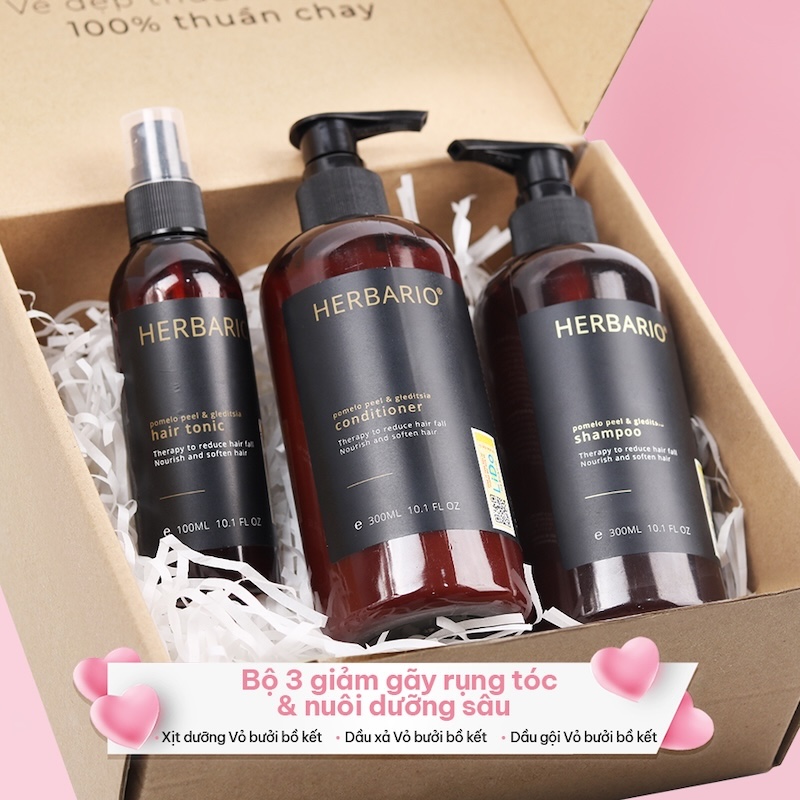 Liệu pháp 3 bước gội xả xịt chăm sóc tóc yếu gãy rụng Herbario lieu phap goi xa xit cham soc toc yeu gay rung