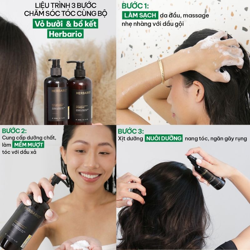 Liệu pháp 3 bước gội xả xịt chăm sóc tóc yếu gãy rụng Herbario lieu phap goi xa xit cham soc toc yeu gay rung