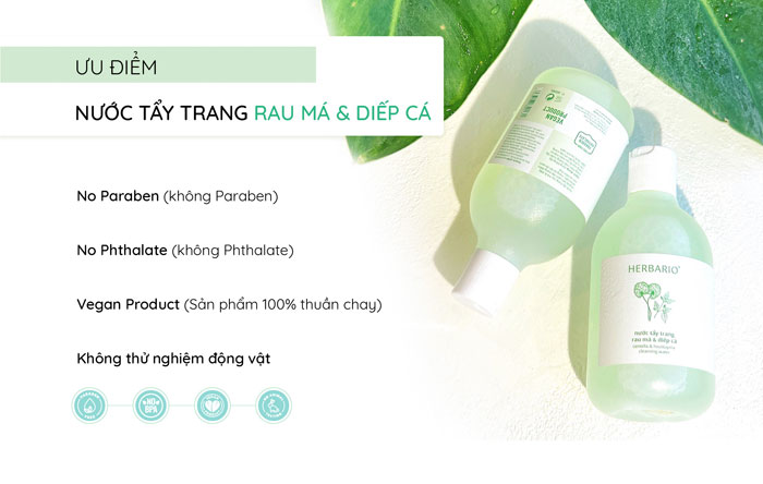 ưu điểm nước tẩy trang rau má và diếp cá Herbario