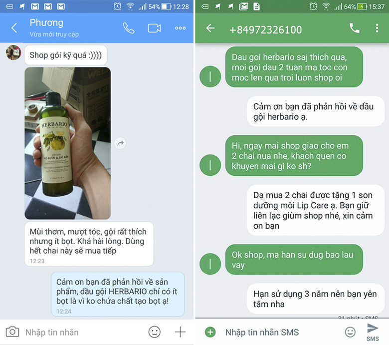 Phản hồi về dầu gội HERBARIO Phản hồi về dầu gội HERBARIO