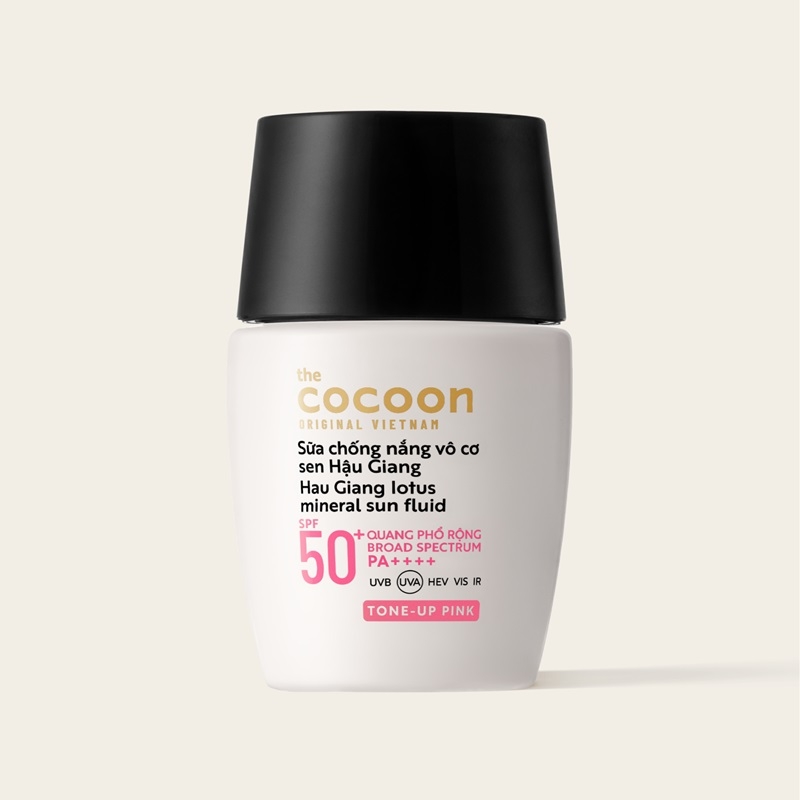 Sữa Chống Nắng Vô Cơ Sen Hậu Giang - Tone up Pink Cocoon 15ml thuần chay sua chong nang vo co sen hau giang cocoon 15ml