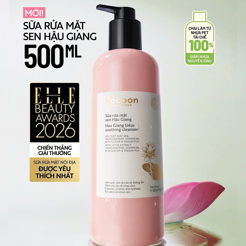 Supersize Sữa rửa mặt sen Hậu Giang 500ml Cocoon thuần chay
