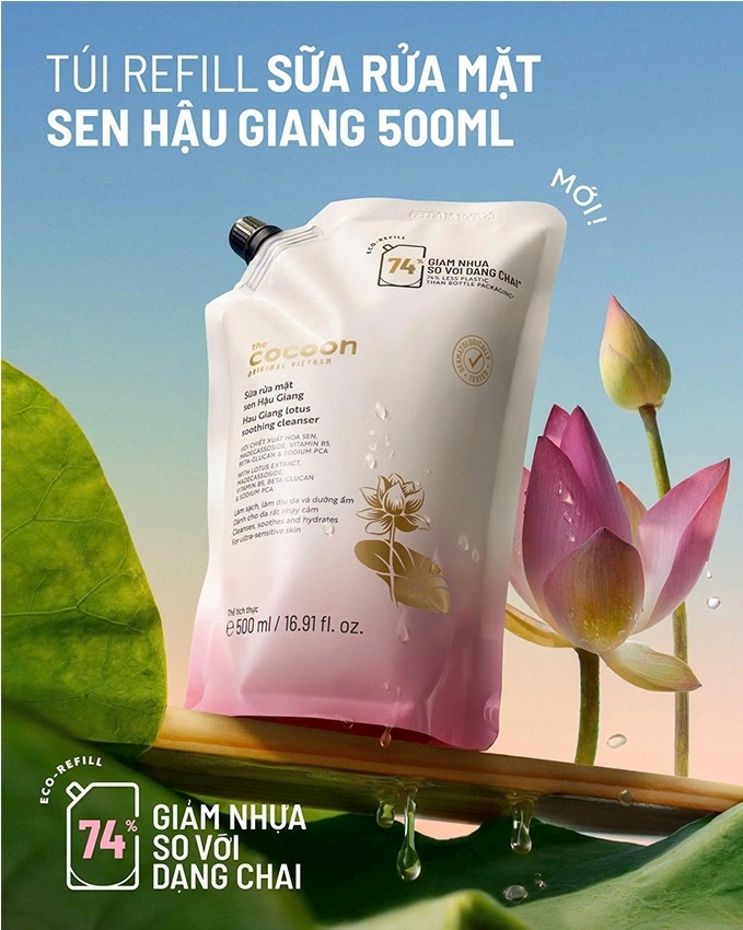 tui refill sua rua mat sen hau giang 500ml