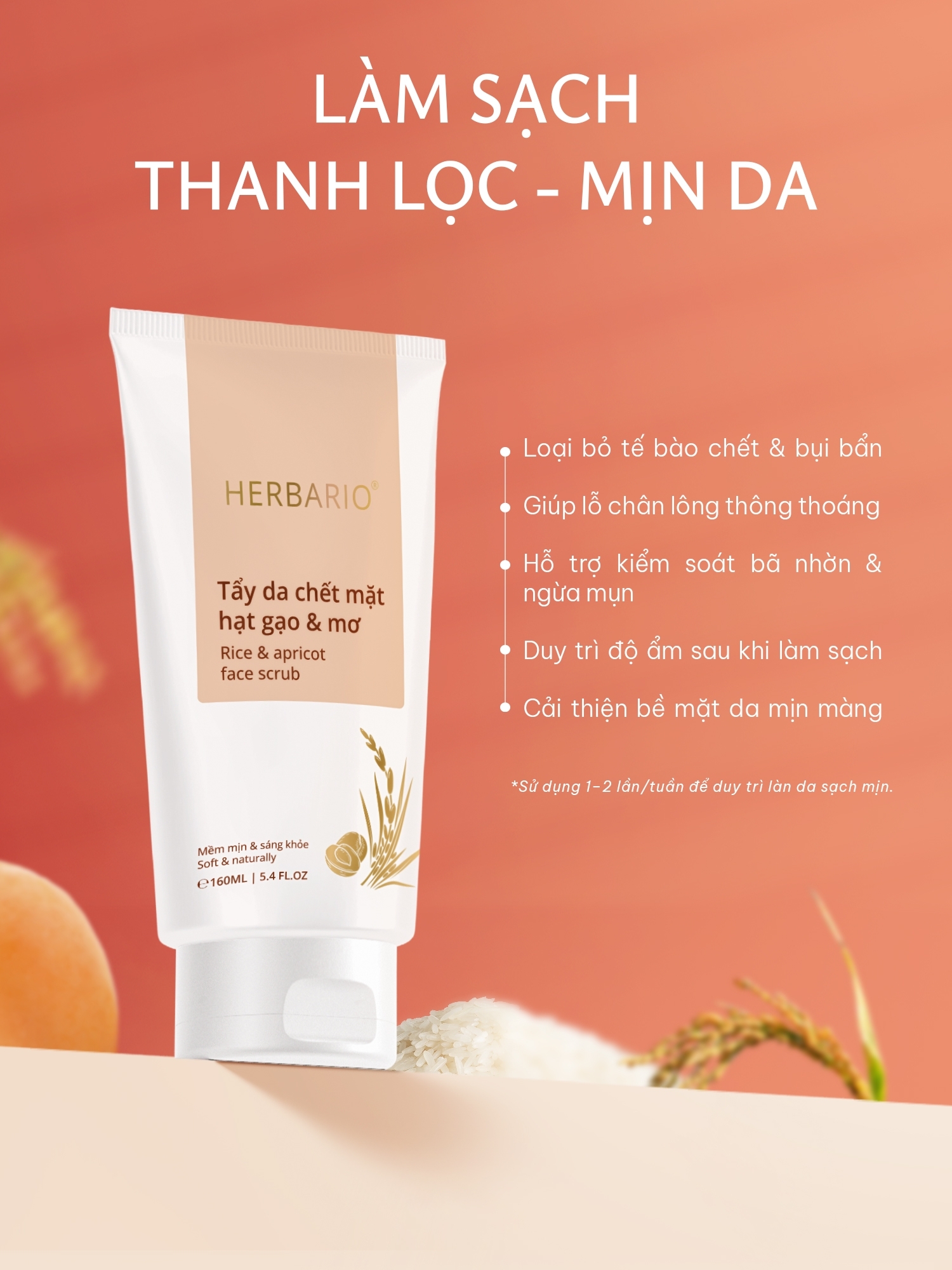 Tẩy da chết mặt hạt gạo & mơ Herbario 160ml tay da chet hat gao & mo herbario