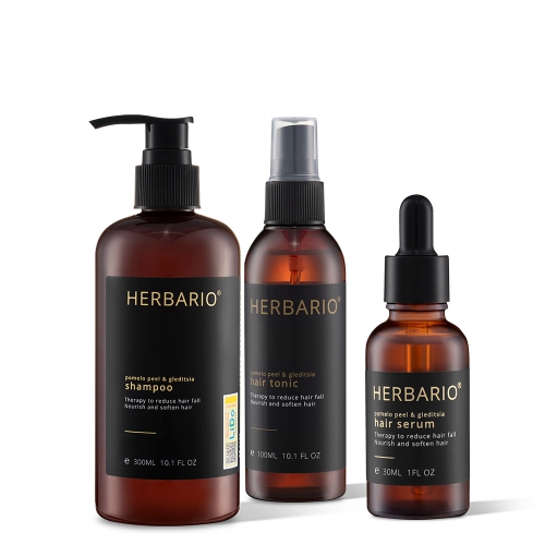 Bộ 3 sạch da đầu phục hồi tóc bồ kết & vỏ bưởi Herbario: Dầu gội + Serum mọc tóc + Nước xịt dưỡng