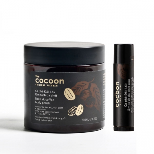 Combo Cà phê Đắk Lắk làm sạch da chết body 200ml + Tẩy da chết môi Cà phê Đắk Lắk Cocoon 5g