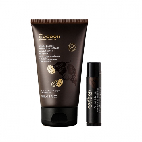 Combo Cà phê tẩy da chết da mặt Cocoon 150ml + Son tẩy da chết môi Cocoon 5g giúp da mềm mượt, đều màu