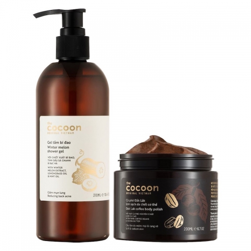 Combo Gel tắm bí đao Cocoon 310ml + Cà phê Đắk Lắk làm sạch da chết 200ml thuần chay