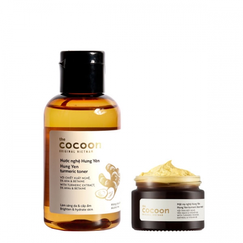 Combo Mặt nạ nghệ Hưng Yên Cocoon 30ml + Toner Nước nghệ Hưng Yên Cocoon 140ml sáng mịn da, thuần chay