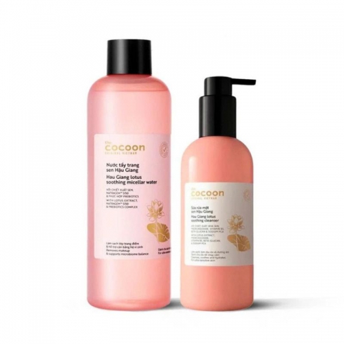 Combo Nước tẩy trang sen Hậu Giang Cocoon 500ml + Sữa rửa mặt sen Hậu Giang Cocoon 310ml