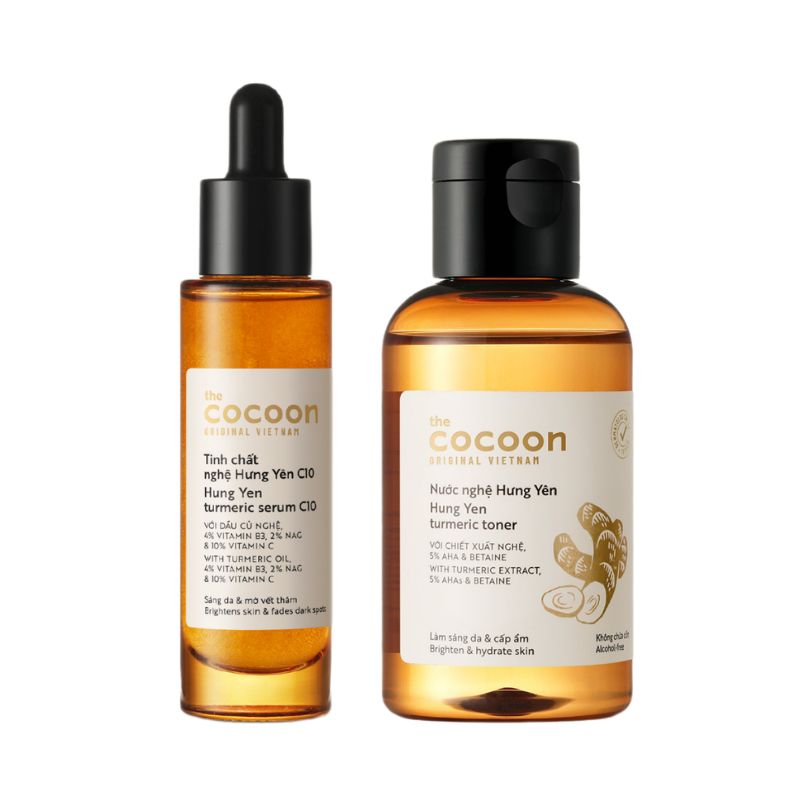 Combo Serum Tinh chất Nghệ Hưng Yên C10 Cocoon 30ml + Toner Nước nghệ Hưng Yên Cocoon 140ml sáng mịn thuần chay