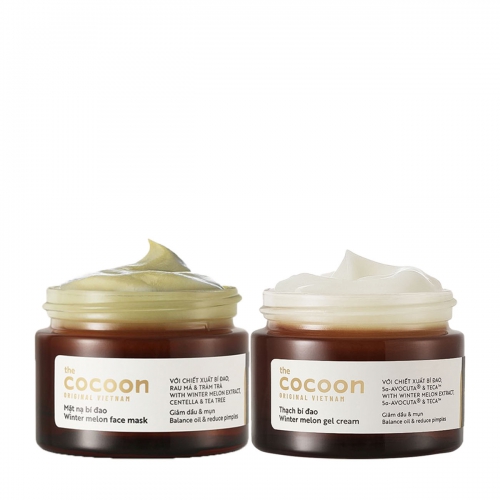 Combo Thạch bí đao cocoon cấp ẩm và ngừa mụn 30ml và Mặt nạ bí đao the cocoon 30ml da Dầu và mụn ẩn