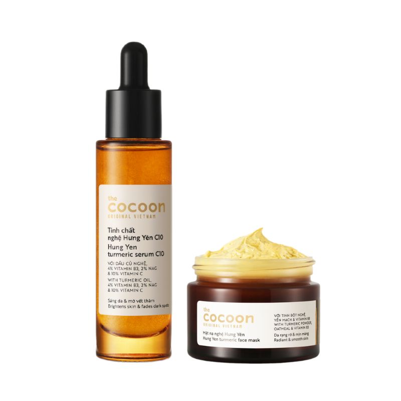 Combo Tinh chất nghệ Hưng Yên C10 Cocoon 30ml + Mặt nạ nghệ Hưng Yên Cocoon 30ml sáng da, giảm thâm